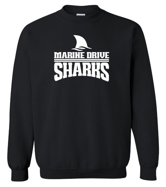 Marine Drive Academy  - Black Marine Drive Sharks Crewneck Sweatshirt (Full Chest Logo)