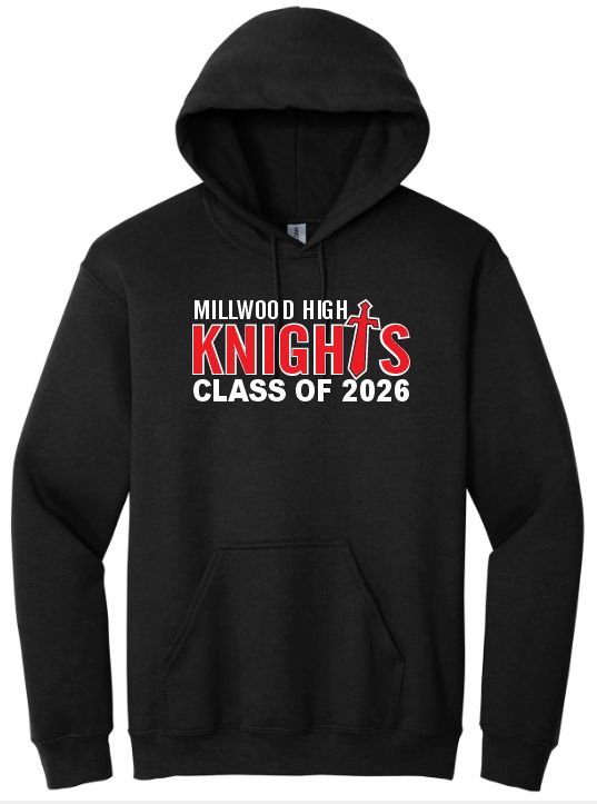 Millwood High - Black Millwood Knights Class of 2026 Hoodie (Full Chest)