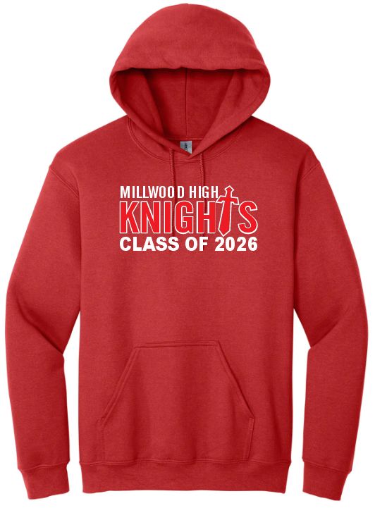 Millwood High - Red Millwood Knights Class of 2026 Hoodie (Full Chest)