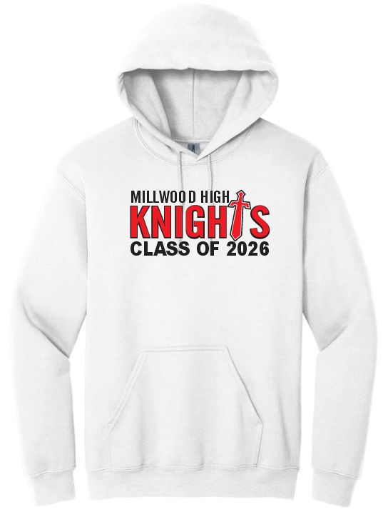 Millwood High - White Millwood Knights Class of 2026 Hoodie (Full Chest)