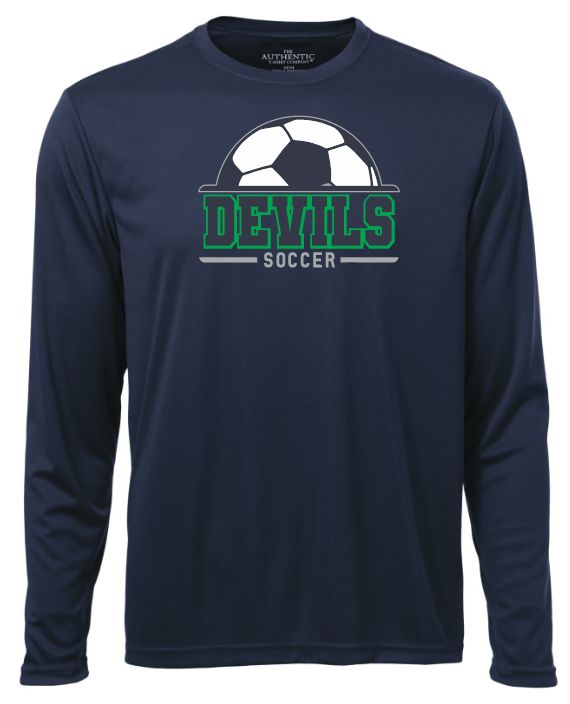 Island View High School - Navy Devils Soccer Long Sleeve Performance Shirt (Full Chest)