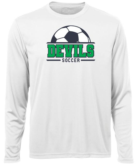 Island View High School - White Devils Soccer Long Sleeve Performance Shirt (Full Chest)