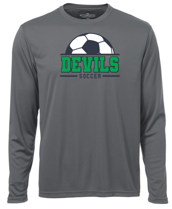 Island View High School - Coal Grey Devils Soccer Long Sleeve Performance Shirt (Full Chest)