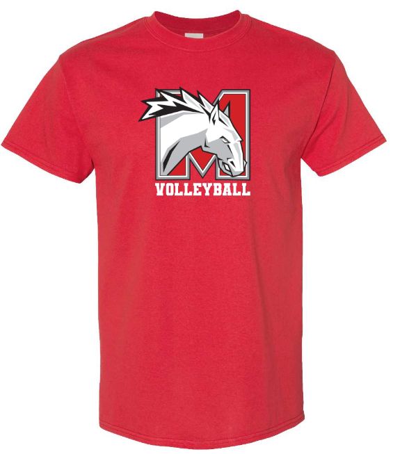 Mosaïque Mustangs Volleyball - Red T-Shirt (Full Chest)