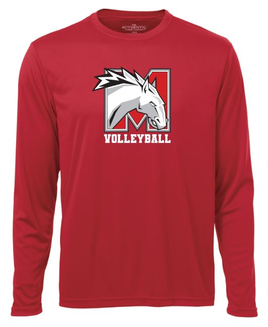 Mosaïque Mustangs Volleyball - Red Long Sleeve Performance Shirt (Full Chest)