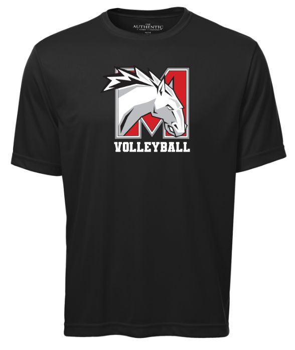 Mosaïque Mustangs Volleyball - Black Short Sleeve Performance Shirt (Full Chest)