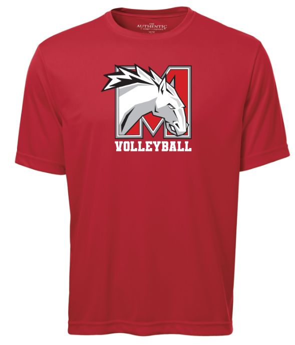 Mosaïque Mustangs Volleyball - Red Short Sleeve Performance Shirt (Full Chest)