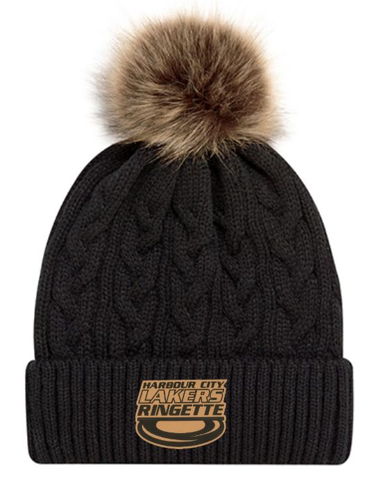 HCL  - Black/Beige Harbour City Lakers Cuff Faux Fur Pom Pom Beanie