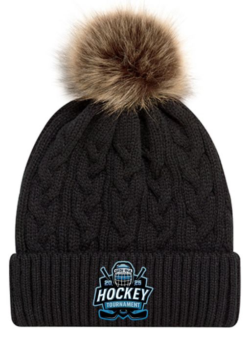 SEDMHA Female Hockey Tournament - Black/Beige SEDMHA Faux Fur Pom Pom Beanie