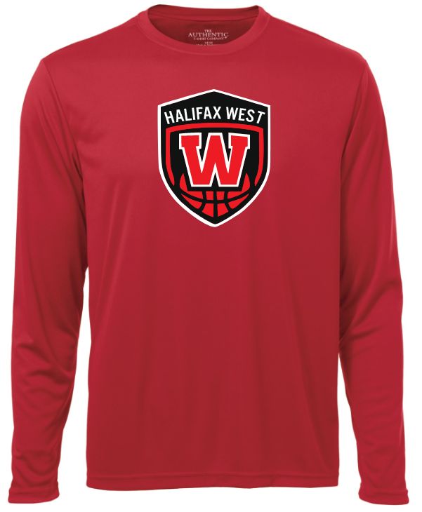 Halifax West High School - Red W Basketball Shield Long Sleeve  Performance Shirt