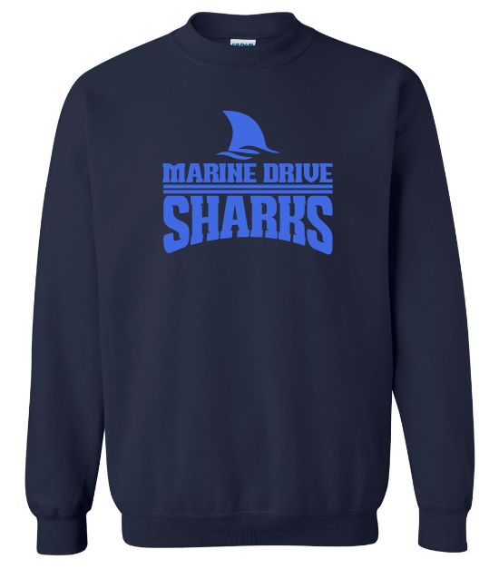 Marine Drive Academy  - Navy Marine Drive Sharks Crewneck Sweatshirt (Full Chest Logo)