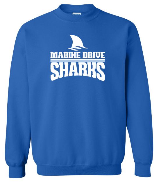 Marine Drive Academy  - Royal Blue Marine Drive Sharks Crewneck Sweatshirt (Full Chest Logo)