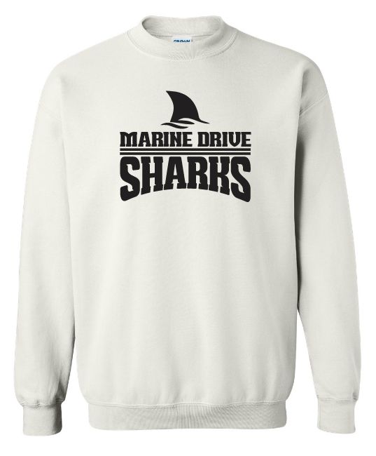 Marine Drive Academy  - White Marine Drive Sharks Crewneck Sweatshirt (Full Chest Logo)