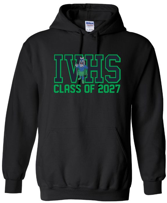 Island View High School - Black IVHS Class of 2027 with Blue Devil Hoodie
