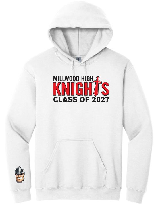 Millwood High - White Millwood Knights Class of 2027 Hoodie (Full Chest)