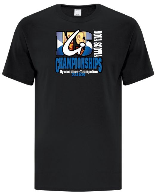 NS Gymnastics and Trampoline Provincial Championships 2026 - Black T-Shirt (Full Chest Logo)