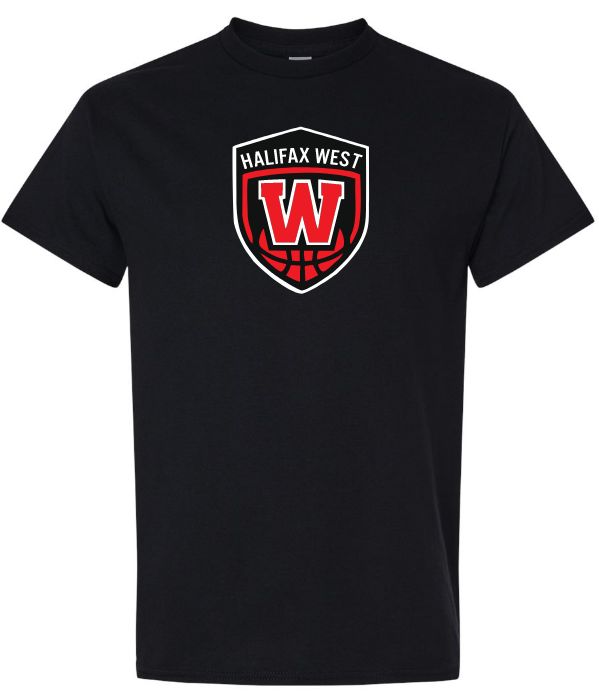 Halifax West High School - Black W Basketball Shield T-Shirt (Full Chest)