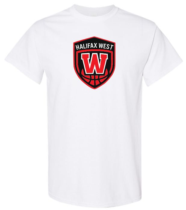 Halifax West High School - White W Basketball Shield T-Shirt (Full Chest)