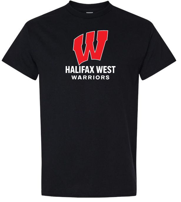 Halifax West High School - Black Halifax West Warriors T-Shirt (Full Chest)