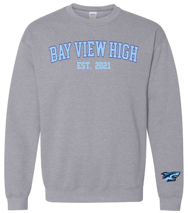 Bay View High - Sport Grey Bay View Est. 2021 Crewneck Sweatshirt (Royal/Light Blue, Full Chest)