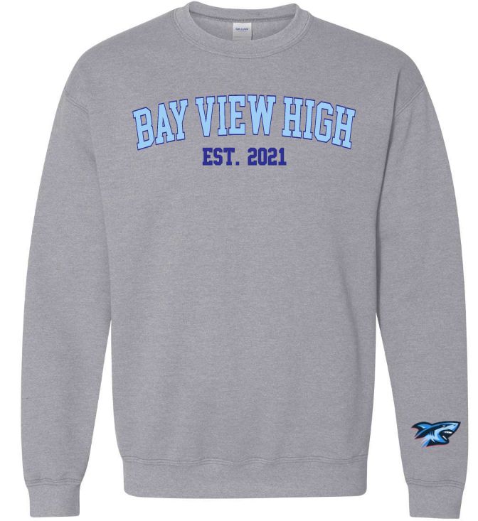 Bay View High - Sport Grey Bay View Est. 2021 Crewneck Sweatshirt (Royal/Light Blue, Full Chest)