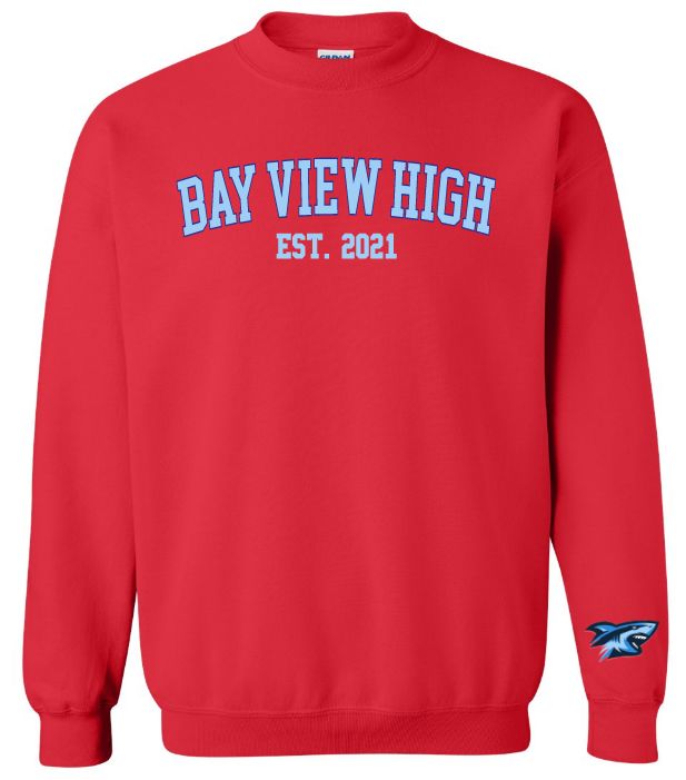 Bay View High - Red Bay View Est. 2021 Crewneck Sweatshirt (Royal/Light Blue, Full Chest)