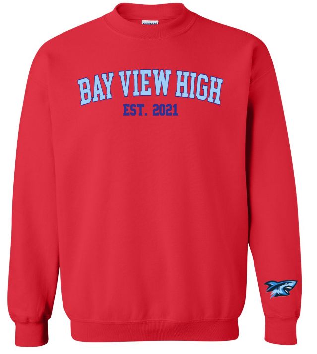 Bay View High - Red Bay View Est. 2021 Crewneck Sweatshirt (Royal/Light Blue, Full Chest)