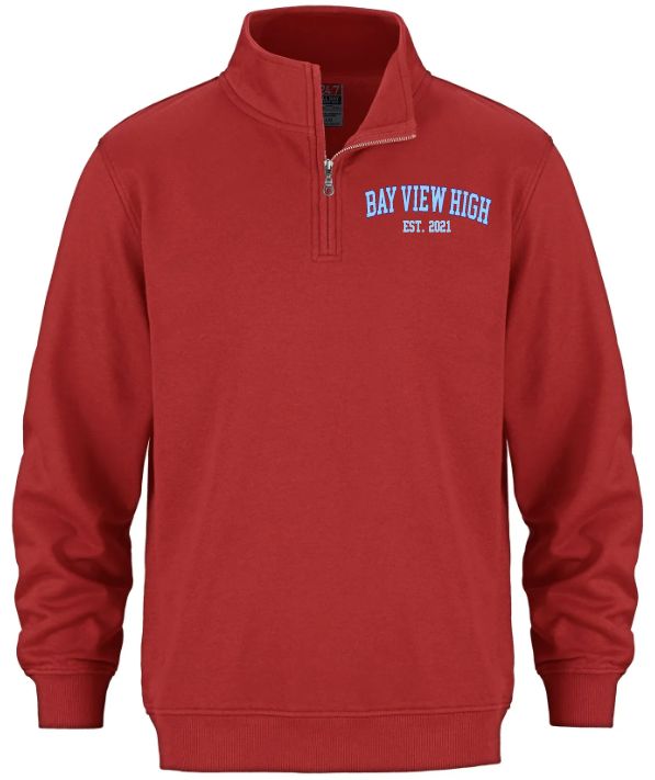 Bay View High - Red Bay View Est. 2021 CSW 1/4 Zip Sweater (Royal/Light Blue, Left Chest)