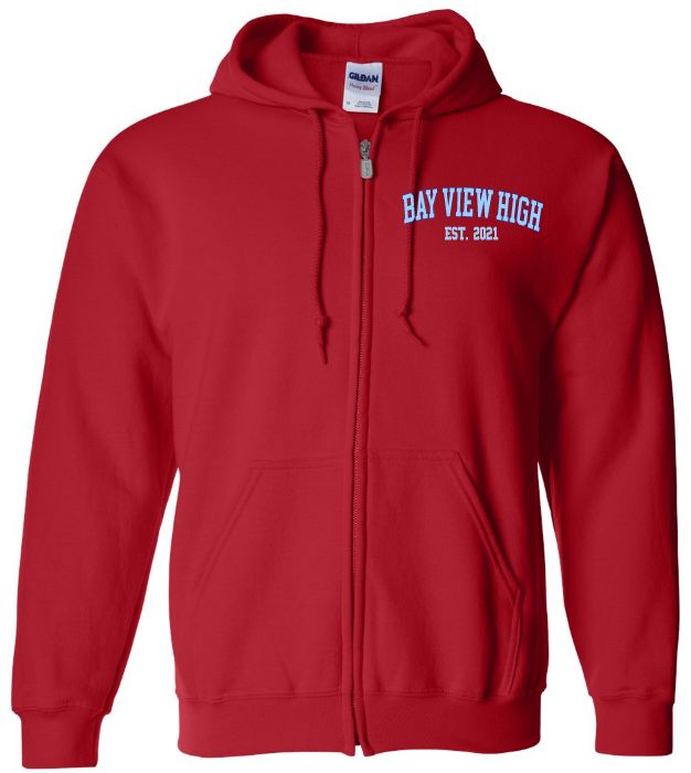 Bay View High - Red Bay View Est.2021 Zip Hoodie (Royal/Light Blue, Left Chest)