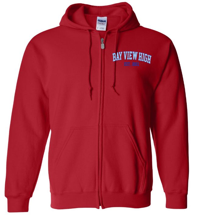 Bay View High - Red Bay View Est.2021 Zip Hoodie (Royal/Light Blue, Left Chest)