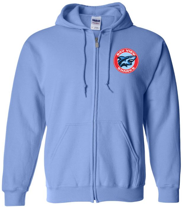 Bay View High - Carolina Blue Bay View Sharks Zip Hoodie (Left Chest)