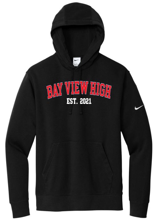 Bay View High - Black Bay View Est 2021 Nike Hoodie (Blue/Red/White, Full Chest)