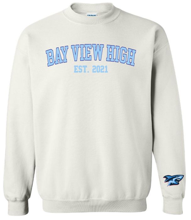 Bay View High - White Bay View Est. 2021 Crewneck Sweatshirt (Royal/Light Blue, Full Chest)