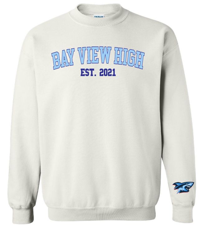 Bay View High - White Bay View Est. 2021 Crewneck Sweatshirt (Royal/Light Blue, Full Chest)