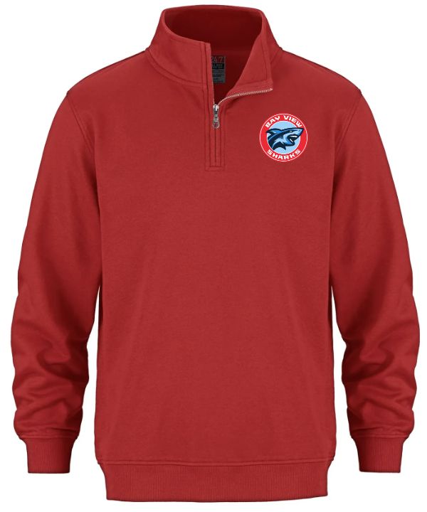 Bay View High - Red Bay View Sharks CSW 1/4 Zip Sweater (Left Chest)