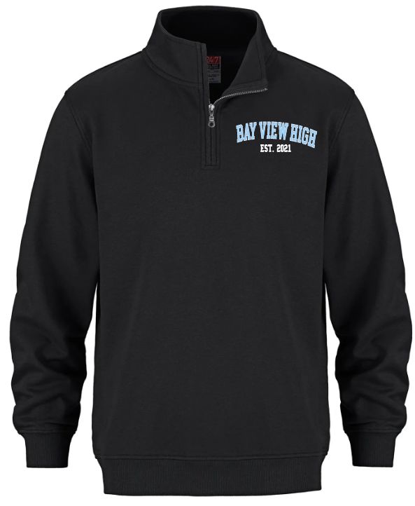 Bay View High - Black Bay View Est. 2021 CSW 1/4 Zip Sweater (White/Light Blue, Left Chest)