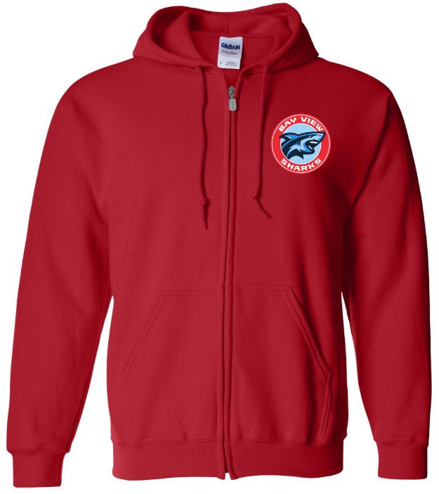 Bay View High - Red Bay View Sharks Zip Hoodie (Left Chest)