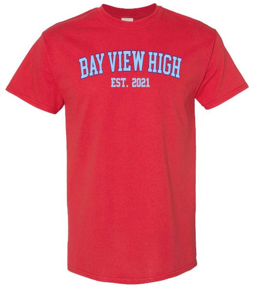 Bay View High - Red Bay View Est.2021 T-Shirt (Royal/Light Blue, Full Chest)