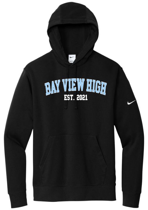 Bay View High - Black Bay View Est 2021 Nike Hoodie (Blue/White, Full Chest)