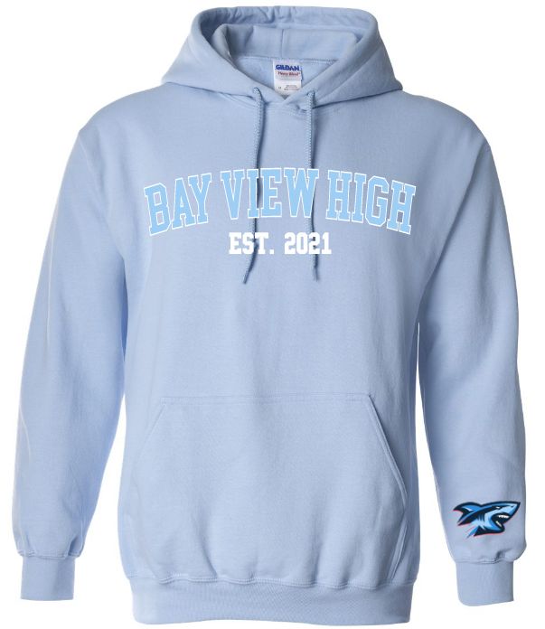 Bay View High - Carolina Blue Bay View Est. 2021 Hoodie (White/Light Blue, Full Chest)
