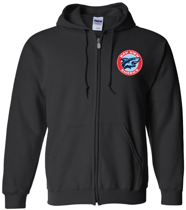 Bay View High - Black Bay View Sharks Zip Hoodie (Left Chest)