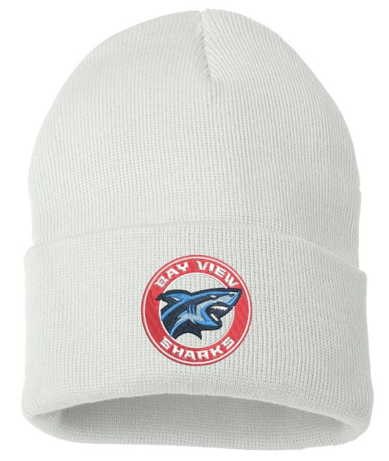 Bay View High - White Bay View Sharks Cuffed Beanie