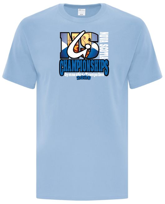 NS Gymnastics and Trampoline Provincial Championships 2026 - Light Blue T-Shirt (Full Chest Logo)
