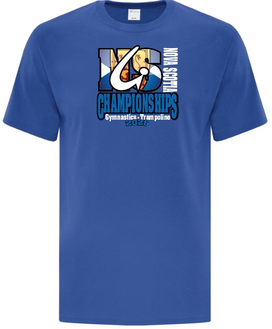NS Gymnastics and Trampoline Provincial Championships 2026 - Royal Blue T-Shirt (Full Chest Logo)