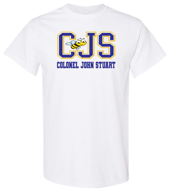 Colonel John Stuart Elementary - White CJS with Bee T-Shirt (Full Chest Logo)