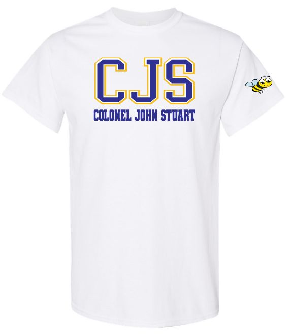 Colonel John Stuart Elementary - White CJS T-Shirt (Full Chest Logo)