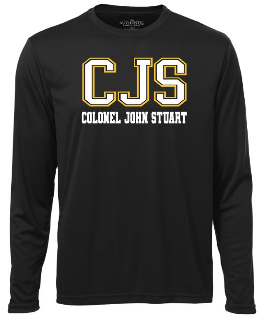 Colonel John Stuart Elementary - Black CJS Long Sleeve Moist Wick Shirt (Full Chest Logo)