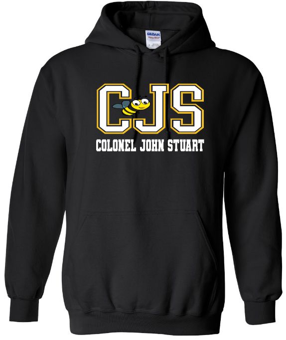 Colonel John Stuart Elementary - Black CJS with Bee Hoodie (Full Chest Logo)