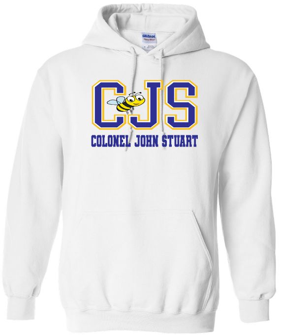 Colonel John Stuart Elementary - White CJS with Bee Hoodie (Full Chest Logo)