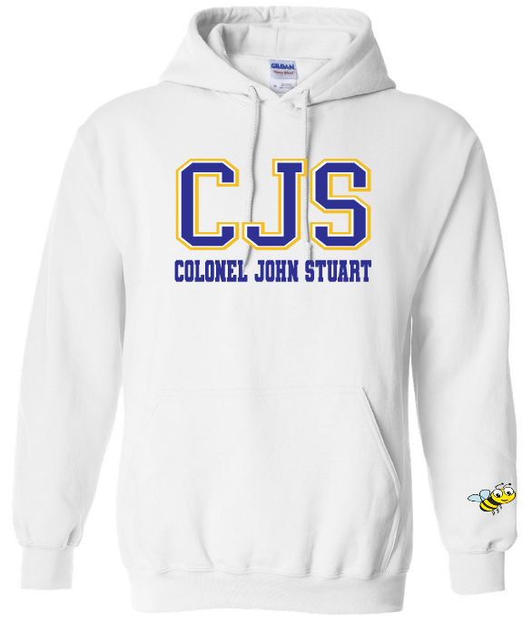 Colonel John Stuart Elementary - White CJS Hoodie (Full Chest Logo)